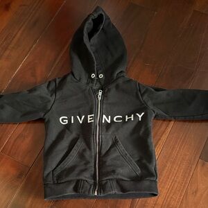 Givenchy Kids Black Logo Zip Hoodie with Silver Lettering